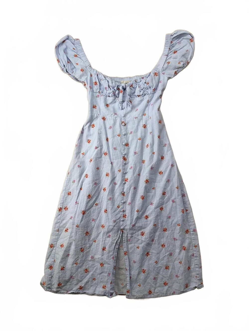 Altar’d State — Medium Floral Midi Dress with Puff Sleeves and Button Front